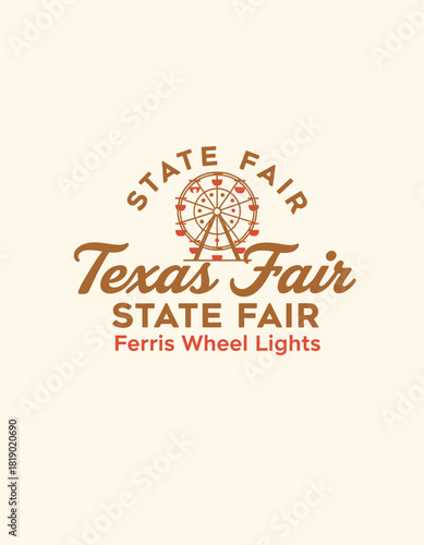 Retro Texas State Fair illustration with ferris wheel and simple type; crisp outline style suited to prints, labels, signage, apparel, and decor.