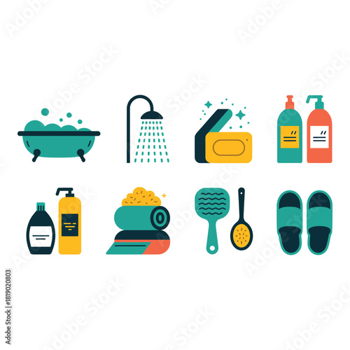 Collection of bathroom hygiene and personal care items