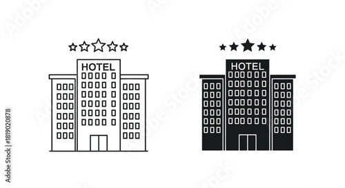 Set of two hotel building icons with star rating