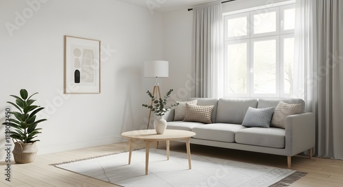 Wallpaper Mural Bright modern living room interior with sofa plants and window Torontodigital.ca