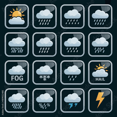 Collection of weather icons depicting various forecast conditions