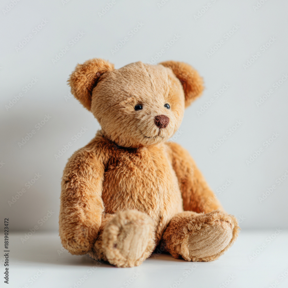 Fototapeta premium Cute brown teddy bear on white background with soft texture and adorable design. National American Teddy Bear Day