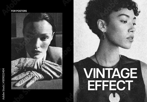 Retro Halftone Poster Photo Effect Mockup