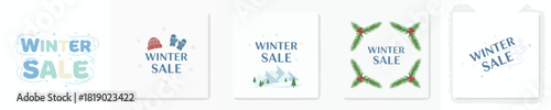 "Winter Sale" writing in various styles and designs. Vektor, design, minimalist, illustrations, set icon