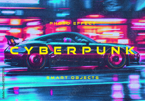 Cyberpunk Paint Photo Effect Mockup