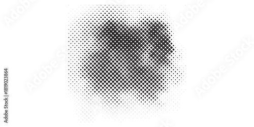 Abstract black halftone dot pattern with gradient density and faded edges.