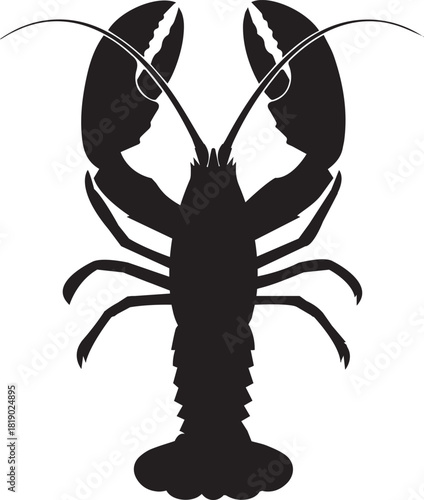 Striking silhouette of a clawed lobster with antennae extended against a white background ideal for seafood menus and nautical designs