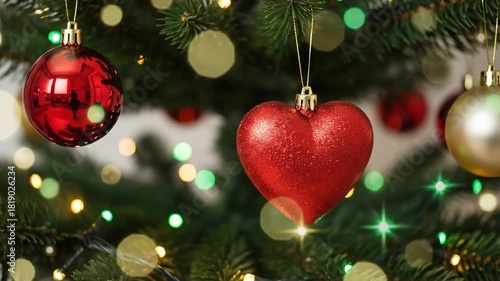 Festive Christmas Tree Decorations with Ornaments and Twinkling Lights