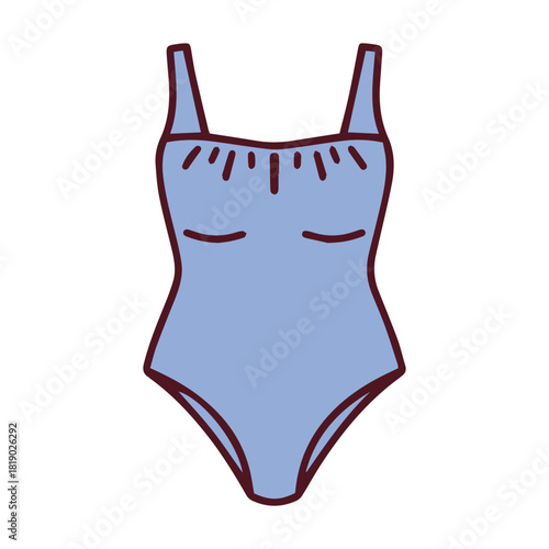A simple, light blue one-piece swimsuit with straps. A modest and comfortable whole-body bathing suit for women, ideal for swimming and summer activities.