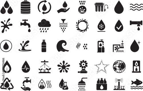 Water icon set in bold clean vector style, ideal for nature, hydration, conservation, liquid, and eco designs.
