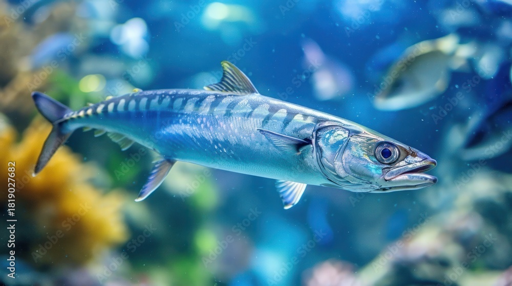 Fototapeta premium Fierce Barracuda Swimming Underwater