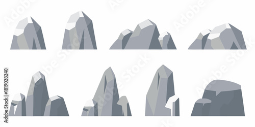 Collection of cartoon mountain and rock formations on white background