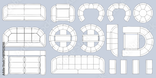 Sofa set top view line art for interior design planning