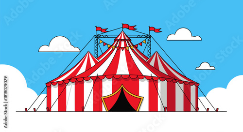 Striking Red and White Striped Circus Tent Illustration.