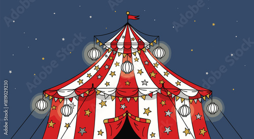 Whimsical Circus Tent Illustration with Festive Decorations.