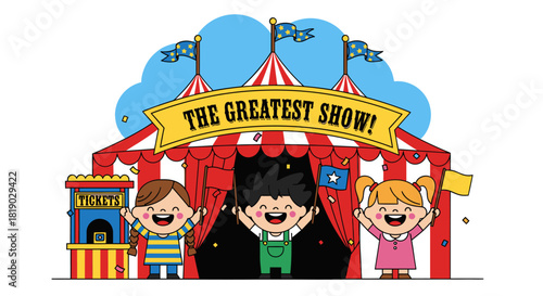 Childrens Circus Show Joyful Kids Under the Big Top.