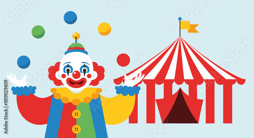 Clown Juggling Balls at Circus Tent.