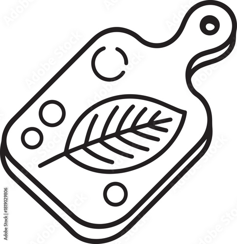 Illustration of wooden cutting board with herbs and circles outline art