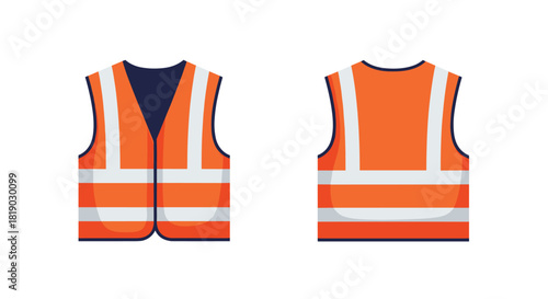 A brightly colored orange safety vest, also known as a high-visibility vest, shown from both front and back views, featuring reflective stripes.