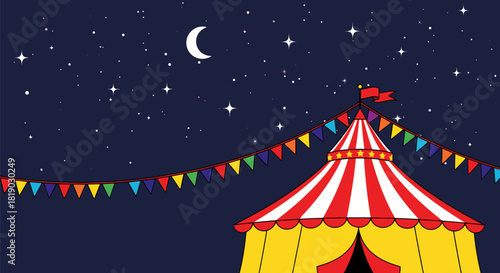 Whimsical Circus Tent Under a Starry Night Sky.