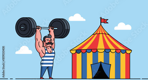 Strongman Lifting Heavy Barbell at Circus.