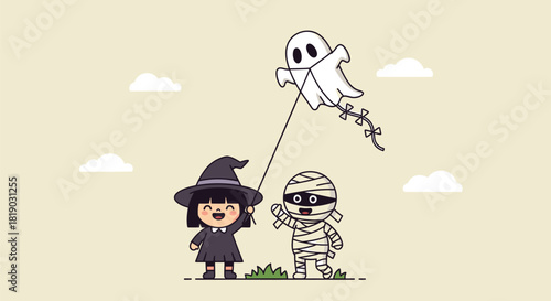 Halloween Fun Witch Mummy and Ghost Kite Adventure.