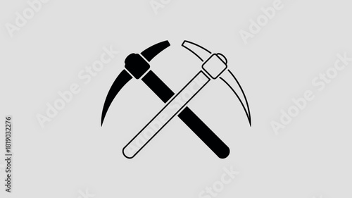 Two crossed pickaxes in black and white vector illustration