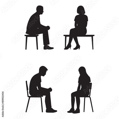 men and women and teenagers each person sitting on single bench or chair vector