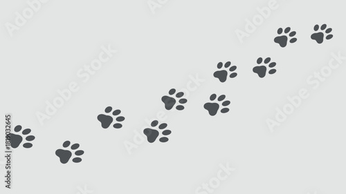 Animal paw prints trail on a light gray background