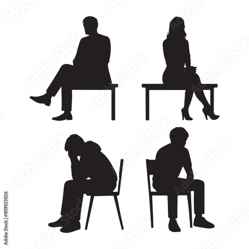men and women and teenagers each person sitting on single bench or chair vector