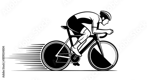 A cyclist in a racing position on a road bike, depicted with motion blur to indicate speed.