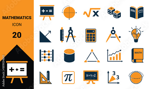 Collection of diverse mathematical symbols and scientific icons in various colors perfect for educational materials presentations and digital learning platforms
