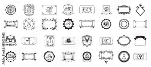 Vintage Ornate Frame Vector Collection. Classic Borders, Royal Shields, and Decorative Label Shapes Set