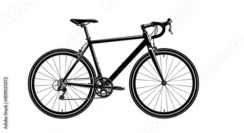 A sleek, black road bicycle with thin tires and drop handlebars, presented against a clean white background.