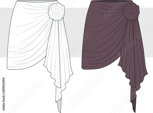 Bild auf Leinwand Asymmetrical Draped Mini Skirt technical fashion illustration