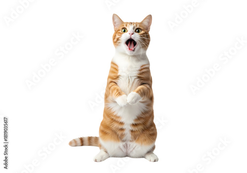 Ginger cat standing surprised with mouth open