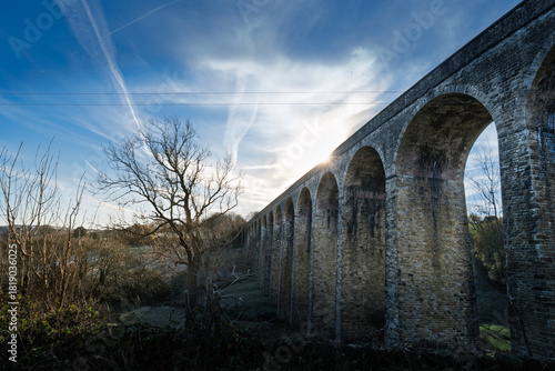 Photos The impressive victorian built Thornton viaduct backlit in autumn sunshine on a crisp clear day