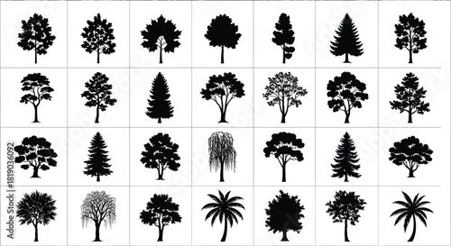 Various tree silhouettes collection isolated on