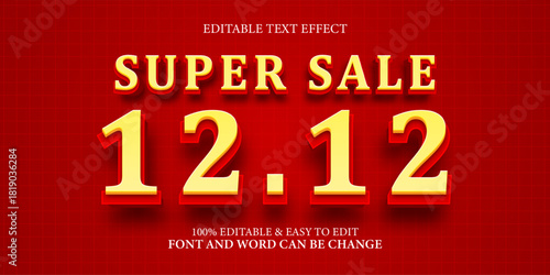 Editable 3D Text Effect of Super Sale 12.12 Template on Red Background