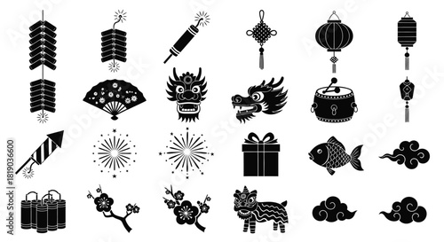 Chinese new year traditional celebration elements set isolated on