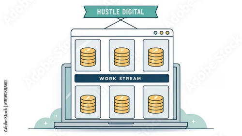 Digital App Interface Display with Stacked Coin Illustrations