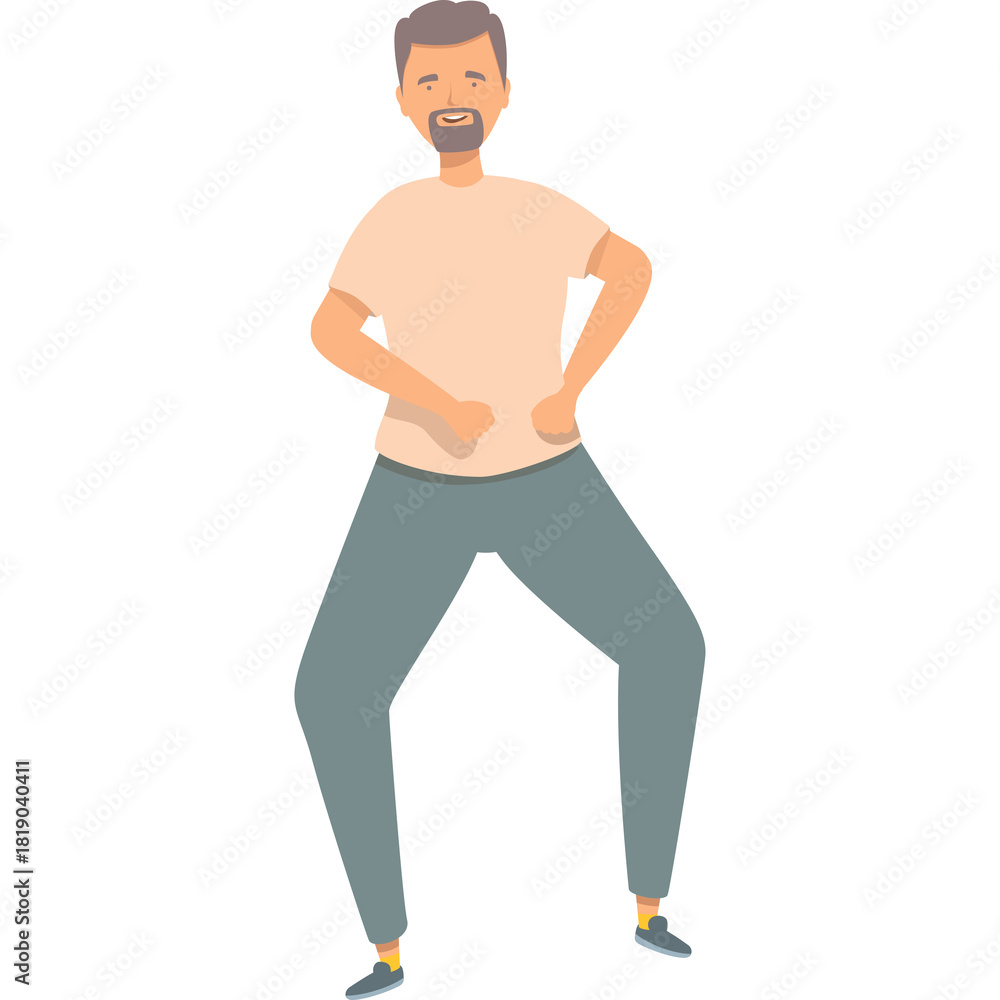 Fototapeta premium Man In Peach T Shirt And Blue Pants Standing With Hands On Hips In A Dynamic Pose Isolated On White Background With Soft Lighting