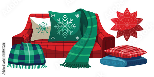 Cozy couch pillows blanket winter holiday season christmas comfort home decor relax