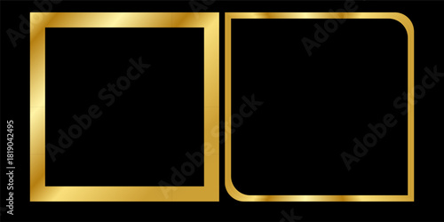 Thin golden frame set. Gold geometric border collection in art deco style. Thin linear shining rectangular shape bundle. Brass glowing shiny boarder element pack for photo, cadre, poster, card. Modern