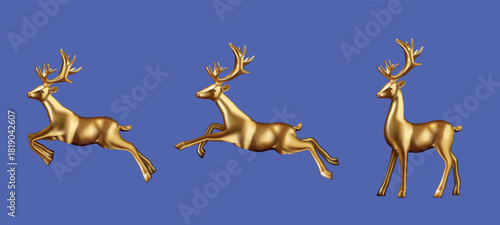 Golden Deer Progression: An illustration showcasing a golden deer in different stages of motion, representing dynamics and change.
