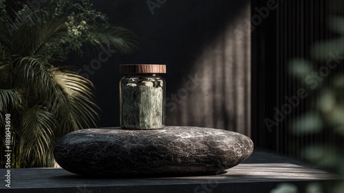 Wallpaper Mural Glass jar with wooden lid on a stone pedestal. Torontodigital.ca