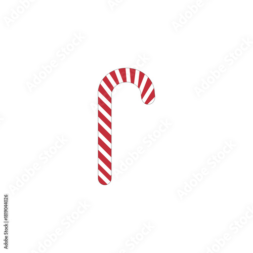 A perfectly rendered, single red and white striped candy cane vector, the quintessential symbol of traditional Christmas joy and winter sweetness.