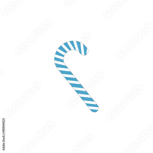 A cool, refreshing vector graphic of a blue and white striped candy cane, perfect for unique winter themes, chilly concepts, or unconventional holiday marketing.