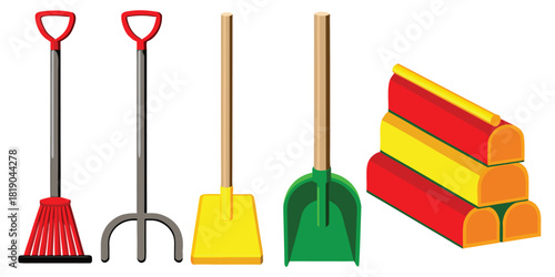 Broom rake shovel spade dustpan cleaning gardening tools equipment housework yardwork