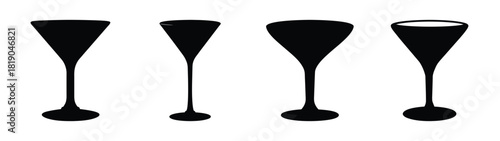 Four silhouette martini glasses displayed side by side on a plain surface